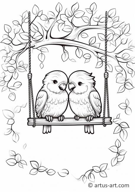 Lovebirds on a Swing Coloring Page